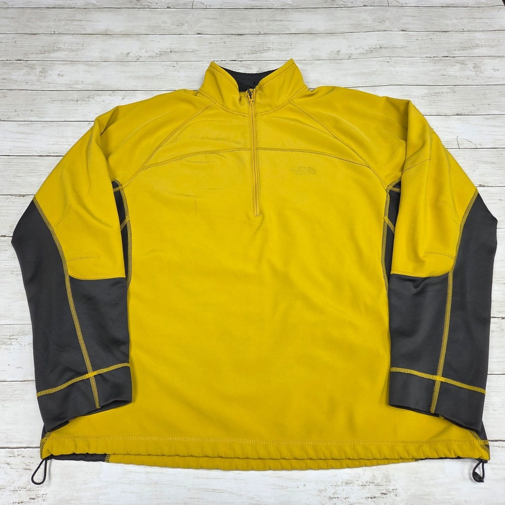 The North Face Pullover Men XL Yellow Quarter Zip Fleece Bicep Pocket Colorblock